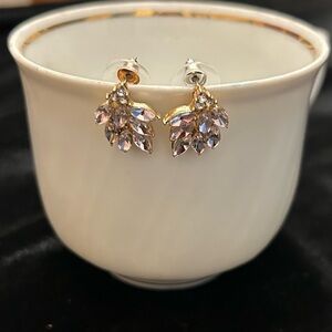 Elegant Pink Marquise with Cut Cluster Gold and Silver Leaf Design Earrings